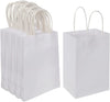 Oikss 100 Pack 5.25X3.25X8.25 Inch Small White Kraft Paper Bags with Handles Bulk for Birthday Wedding Party Favors Grocery Retail Shopping Business Goody Craft Gift Bags Cub Sacks (100Pcs Count)