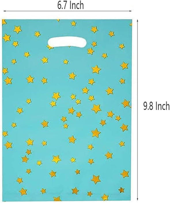HABILE 48 Pieces of Thicker Gift Bags with Handles, Plastic Party Candy Bags with Sparkling Stars, Suitable for All Kinds of Holiday Parties