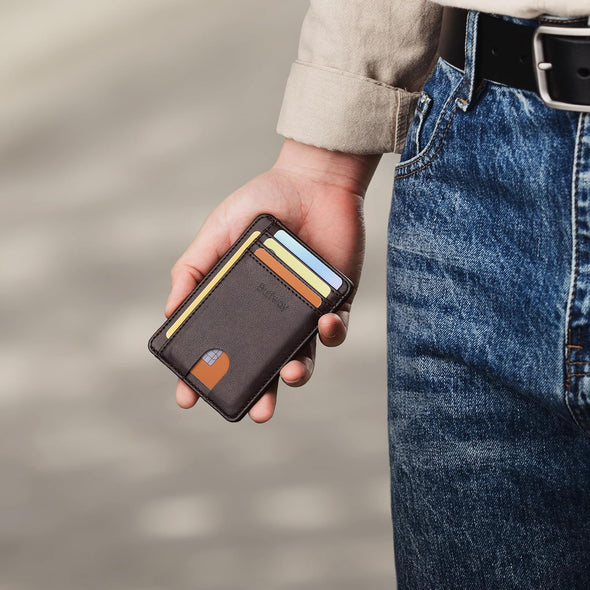 Buffway Slim Minimalist Front Pocket RFID Blocking Leather Wallets for Men and Women