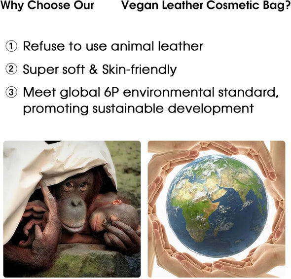 Wandering Nature Makeup Bag, Travel Make up Organizer Cosmetic Brush Bags Case for Women in Vegan Leather, Sage Green, Patent Pending
