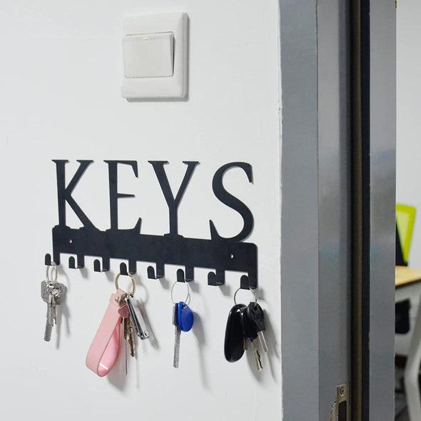 Happyhapi Metal Key Hanger Wall Mount, Key Holder Wall Mounted Key Hooks Organizer Key Hanger Rack Wall Mounted for Home, Entryway, Hallway, Office, Matte Black,11.4''4.9''0.6''