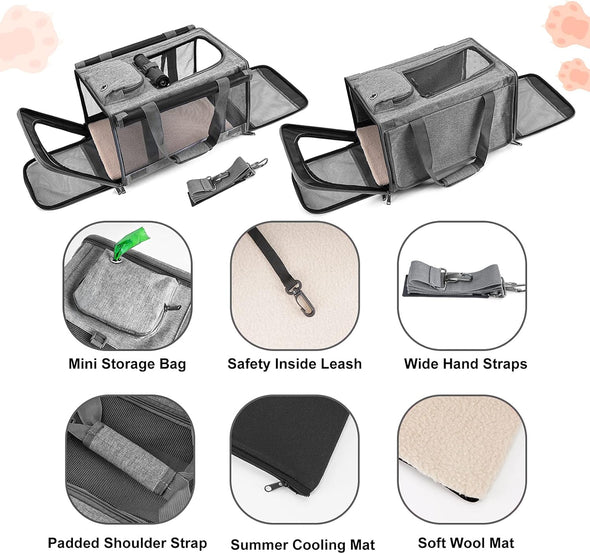 Pet Carrier for Large Cats, Soft-Sided Cat Carrier for Medium Big Cats and Puppy up to 20Lbs, Washable Dog Carrier Privacy Protection for Home Outdoor Travel