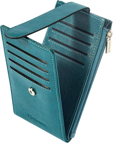 Chelmon Womens Wallet Slim RFID Blocking Bifold Multi Card Case Wallet with Zipper Pocket (Peacock Blue)