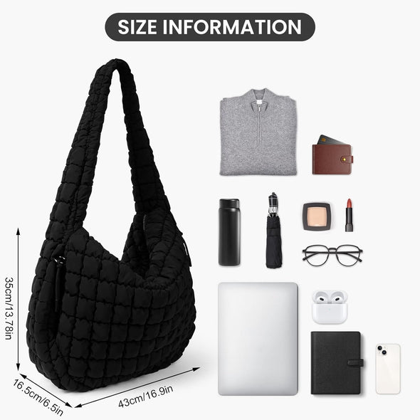 Juoxeepy Quilted Tote Bag Large Carryall Puffer Shoulder Bag Lightweight Padding Hobo Bag