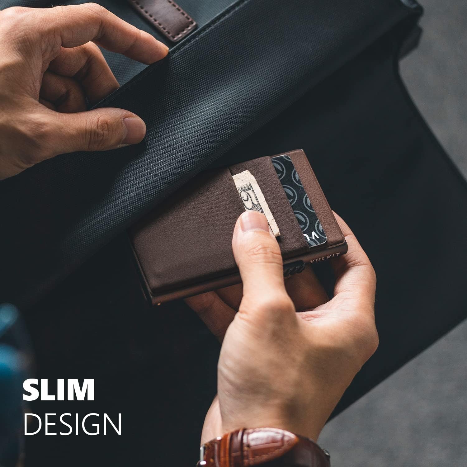 VULKIT Minimalist Wallet with ID Window & EDC Pocket Pop up Card Holde ...