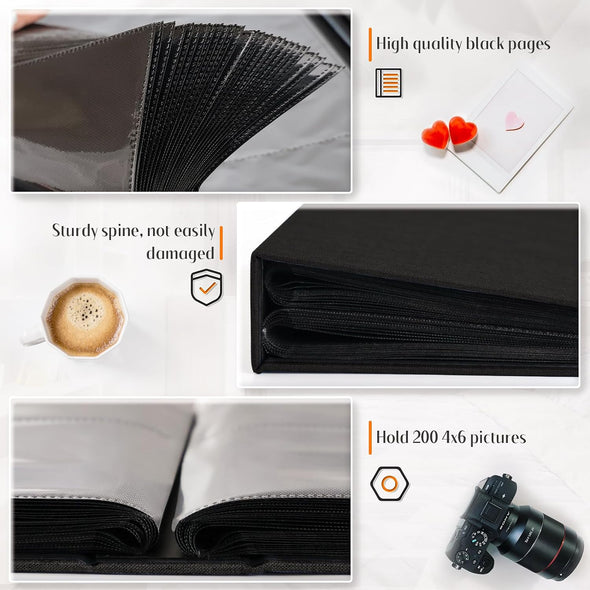 Popotop Photo Album 4X6 200 Pockets for Wedding Gifts,Linen Hardcover Picture Albums for Family Anniversary Baby Vacation Pictures