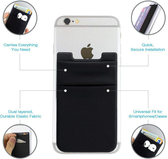 Hoblaze Phone Card Holder Stretchy Lycra Wallet Pocket Credit Card ID Case Pouch Sleeve Adhesive Sticker Compatible with Iphone Samsung Galaxy Android Smartphones - 3Pack Black