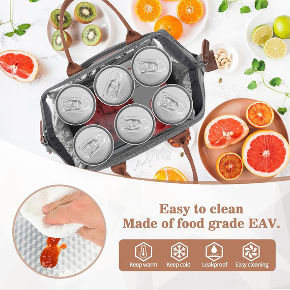 LOKASS Insulated Lunch Bag for Women & Men - Reusable 10 L Lunch Box for Women - Leakproof Tote Cooler Bag for Adults Work, Beach, Travel, Picnic (Grey)