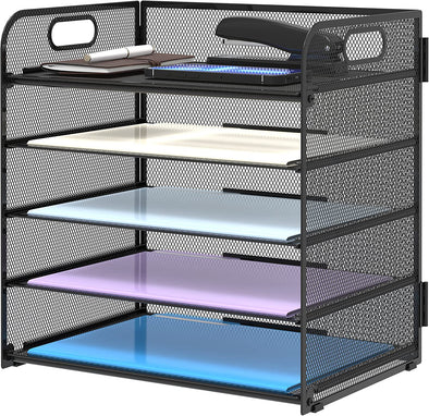 Supeasy 5 Trays Paper Organizer Letter Tray with Handle-Mesh Desk File Organizer, Paper Sorter Desk Organizer for Office, Home or School