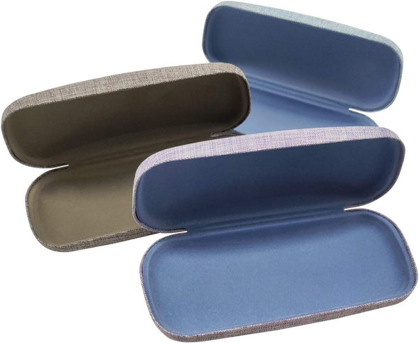 HSYMQ 3Pack Hard Shell Eyeglasses Case Protector Linen Fabrics Large Glasses Case Concise