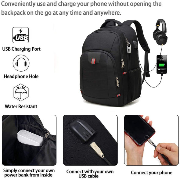 Della Gao Laptop Backpack for Men, Large Anti-Theft Business Travel Backpack with USB Charging Port, Water Resistant College School Computer Bag for Men/Women for 17 Inch Laptop and Notebook