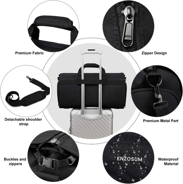 Garment Bags for Travel Large Suit Bag for Men Carry on Garment Bag Convertible Garment Duffle Bag with Shoes Compartment,2 in 1 Hanging Dress Suitcase Suit Travel Bags,Black