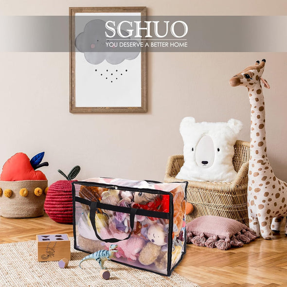 SGHUO Blanket Storage Bags 60L Extra Large Plastic Vinyl Clear Storage Bag for Clothes, Comforter, Bedding, Moving Bags with Zipper and Reinforced Handle (4Pcs)