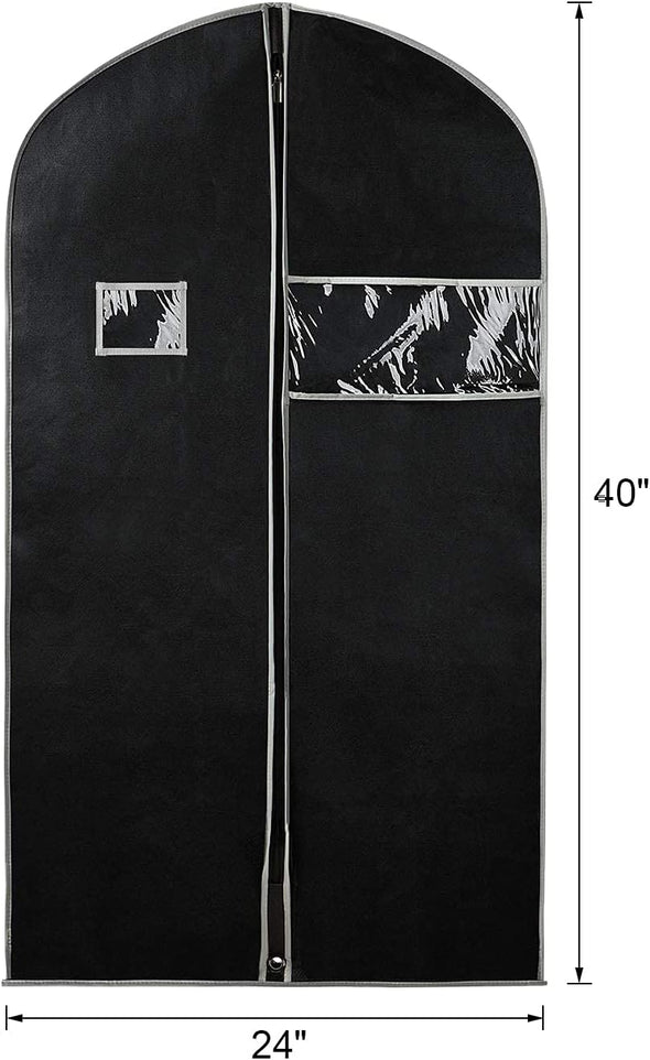 Syeeiex 40" Suit Bag, Set of 5 Garment Bags for Hanging Clothes, Suit Bags for Closet Storage, Garment Bags for Storage Suits,T-Shirts, Jackets and Coats(Black & Grey)