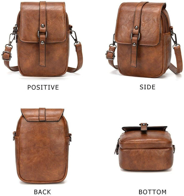 Myfriday Vintage Crossbody Phone Bag for Women, Small PU Leather Shoulder Purse and Handbag with Tassel&Rivet Decoration