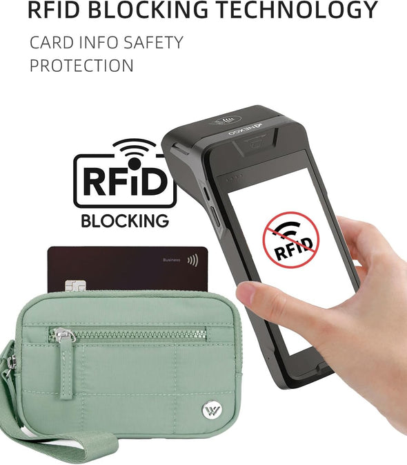 WESTBRONCO Wristlet Wallets for Women Nylon Quilted RFID Wallet with 3 Zipper Purse for Travel