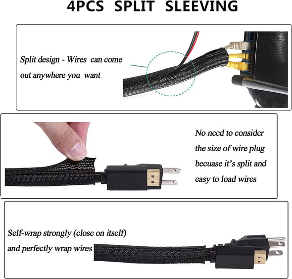 N NOROCME 192 PCS Cable Management Kit 4 Wire Organizer Sleeve,11 Cable Holder,35Cord Clips 10+2 Roll Cable Organizer Straps and 100 Fastening Cable Ties for Computer TV under Desk, Black,Clear