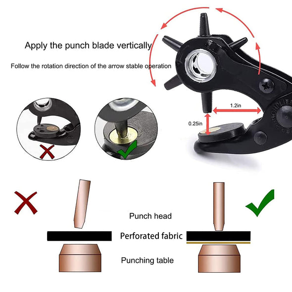 Leather Hole Punch, Belt Hole Puncher for Leather, Revolving Punch Plier Kit, Leathers Puncher Plier for Belts, Watches, Handbags, Punch Tool Diameter: 4.5/4 /3.5/3/2.5/2Mm.