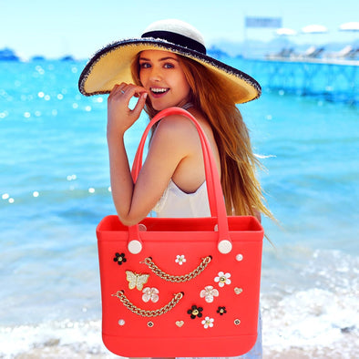 ROPCIA Charms for Bogg Bag,Pearls and Butterfly Flowers for Bogg Bag Accessories Charms Compatible with Simply Southern Beach Tote, Insert for Beach Tote (20 Pcs)
