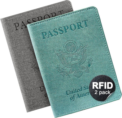 VIDIVICI Unisex 2Pk RFID Passport and Vaccine Card Holder Combo,Passport Holder-Black&Light Blue