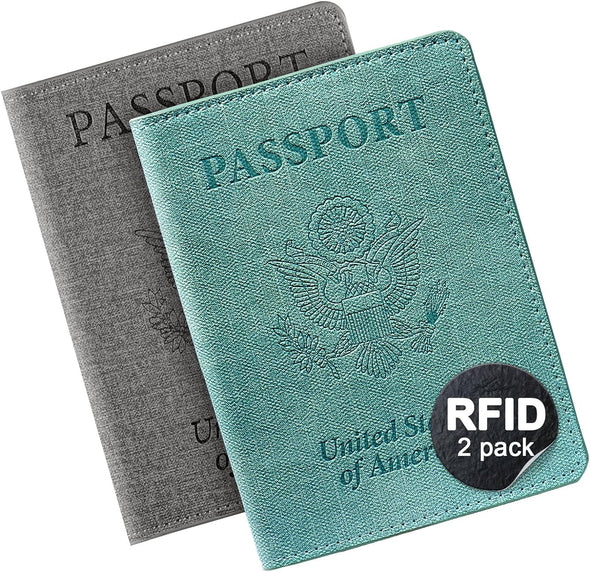 VIDIVICI Unisex 2Pk RFID Passport and Vaccine Card Holder Combo,Passport Holder-Black&Light Blue