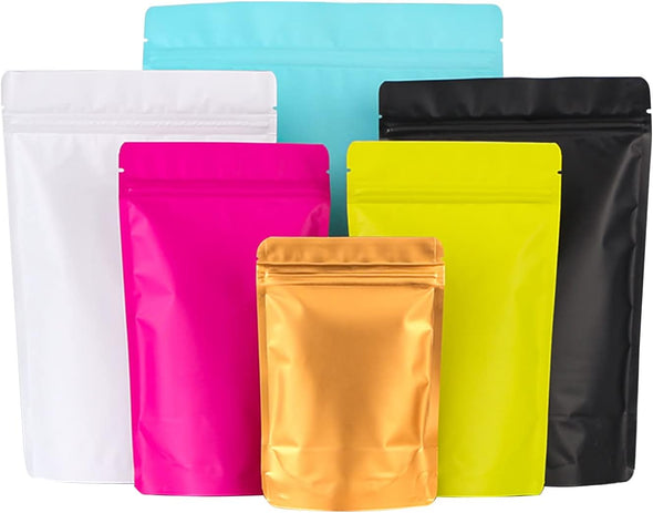 100 Pack Resealable Stand up Bags,Smell Proof Pouch Sealable Foil Pouch Bags for Packaging (Black, 3.5" X 5.1")