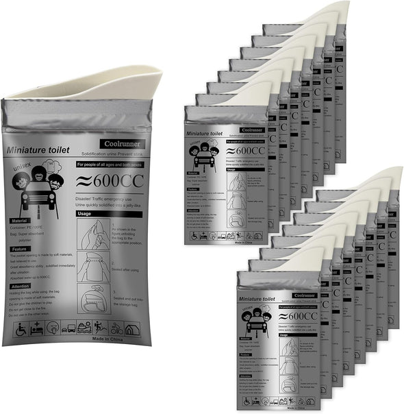 Coolrunner Disposable Urine Bags,8/12/20/24/50Pack Camping Pee Bags, Disposable Urinals Vomit Bags for Travel Urinal Toilet Traffic Jam Emergency Portable Toilet Bee Bag for Men Women Kids