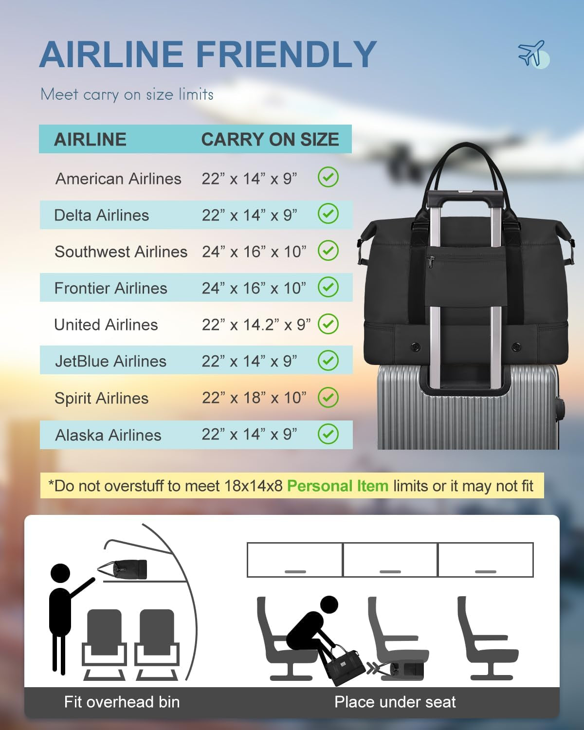 bagail travel luggage duffel bag lightweight for sports gym vacation Travel Duffel Bag, Weekender Bags for Women, Overnight Gym Carry On Tote Bag with Wet Pocket,, B-Black · Travel Bag Upgraded