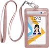 Teskyer Badge Holder, Leather ID Card Holder with Lanyard for ID Badges, Vertical Style, Rose Gold