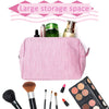 GFU Cosmetic Bag for Women, Large Makeup Bag, Travel Toiletry Stripe Cosmetic Bag, Seersucker Women Aesthetic Organizer Storage Pouch, Girls Handbags Purses (Pink)