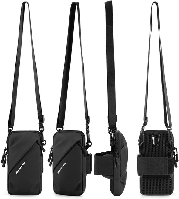 Phone Holder Arm Band, Small Crossbody Shoulder Holsters Bag with Arm Bands, Fits Iphone and Android, Use for Running, Walking, Hiking & Biking (6.7 Inches, Black)