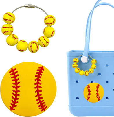 2Pcs Sports Charms for Bogg Bag Accessories, Baseball Softball Soccer Basketball Football Bag Charms Compatible with Bogg Bag Original All Models Inserts for Handbag Beach Tote Decoration