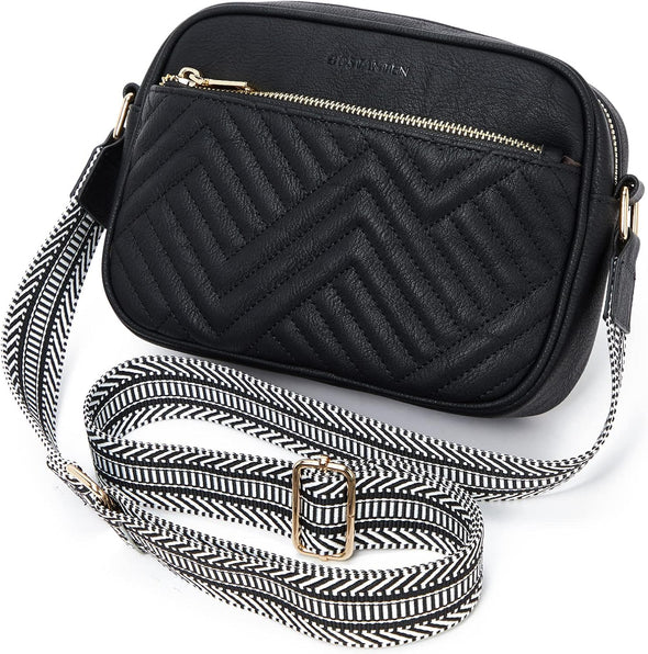 BOSTANTEN Quilted Crossbody Bags for Women Vegan Leather Purses Small Shoulder Handbags with Wide Strap