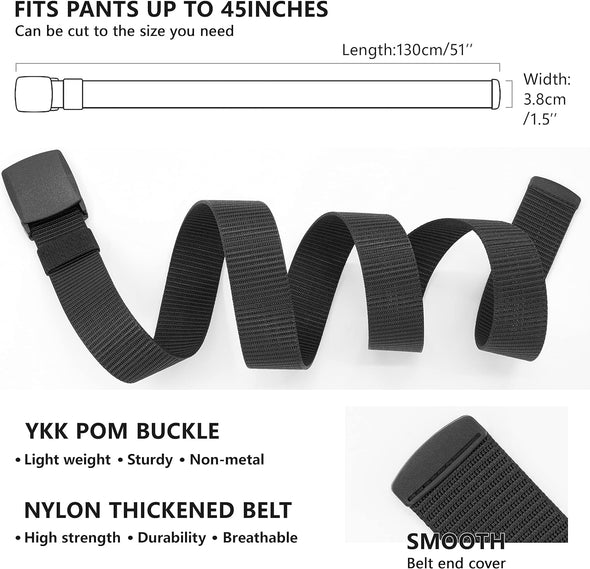 LXMY Work Belts for Men,Belts for Men,Adjustable Nylon Canvas Fabric Golf Belt,No Metal Buckle, Fast Pass through the Airport Security,Suitable for Work and Travel