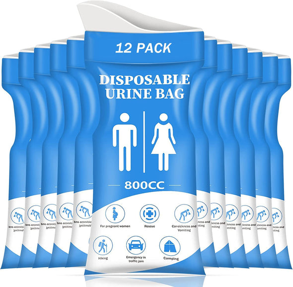DIBBATU Disposable Urine Bag, 12/24 PCS Pee Bags for Travel for Women/Men, 800ML Emergency Portable Urinal Bag and Vomit Bags, Unisex Urinal Bag for Camping, Traffic Jams, Pregnant, Patient, Kids