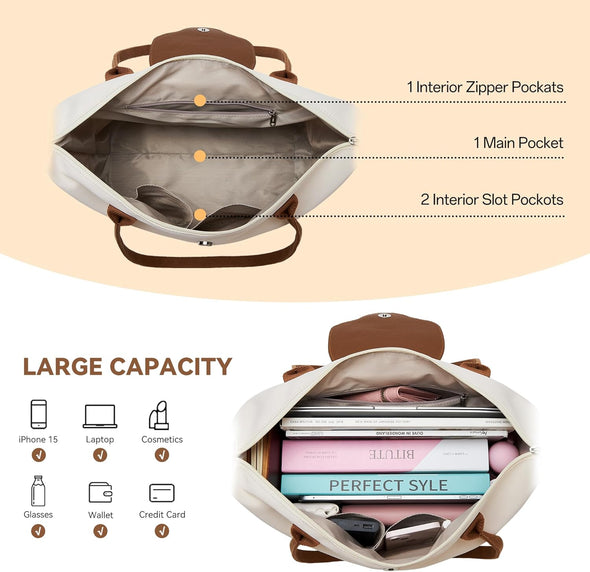 KALIDI Tote Bag for Women Nylon Top-Handle Purse,Shoulder Hobo Handbag with Zipper Leisure Foldable Weekend