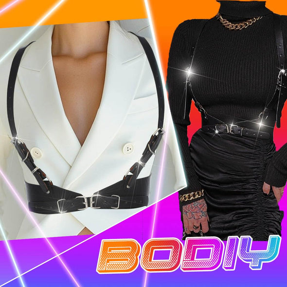 BODIY Punk Waist Belt Fashion Strap Gothic Black Leather Wide Waist Belts Elastic Rave Cosplay Halloween Body Chain Accessory for Women