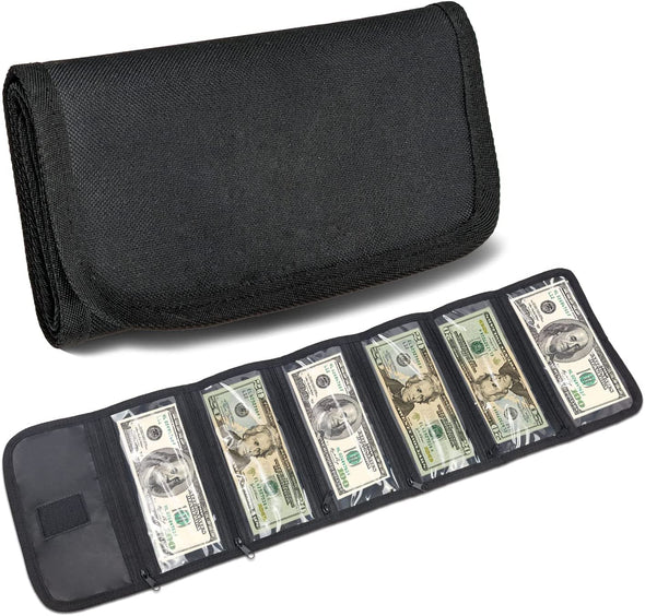 Money Bag, Money Wallet Organizer for Cash with 6 Zippered Pockets, Money Pouch, Bill Organizer, Cash Envelope Wallet Small Travel Holder for Budgeting, Currencies, Receipt, Coins, Coupons and Tips