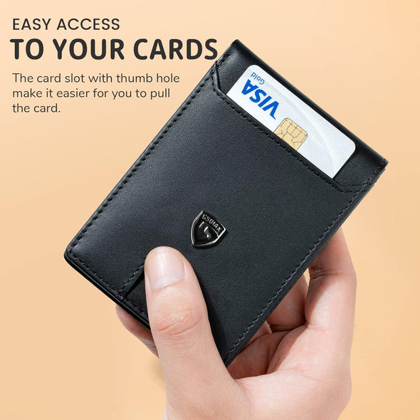 GSOIAX Mens Slim Wallet RFID Blocking Bifold Wallets for Men Minimalist Genuine Leather Carbon Fiber Card Holder Money Clip Thin Mens with Gift Box (Black-1)