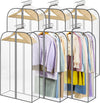 LANDNEOO 6 Pack Clear Garment Bags for Hanging Clothes with Zippers on Double Sides - 10'' Gusseted Clothes Storage for Coat, Dress, and Fur in Closet - 40'' Long Suit Bags