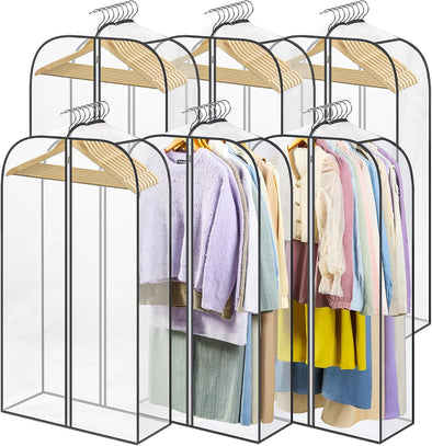 LANDNEOO 6 Pack Clear Garment Bags for Hanging Clothes with Zippers on Double Sides - 10'' Gusseted Clothes Storage for Coat, Dress, and Fur in Closet - 40'' Long Suit Bags