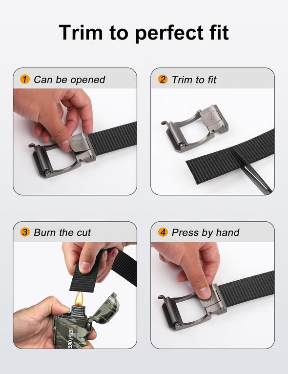 JUKMO Ratchet Belt for Men, Nylon Web Tactical Belt with Automatic Slide Buckle, Adjustable Trim to Fit