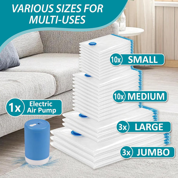 26 Pack Space Saver Storage Bags with Electric Air Pump