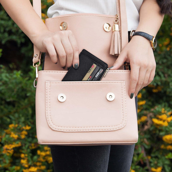 Card Case Slim Front Pocket Wallet for Women Credit Card Holder with Keychain