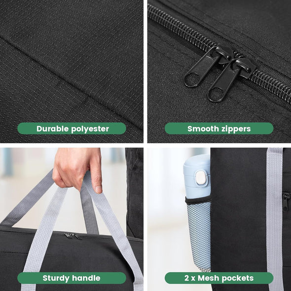 Personal Item Bag for Airlines - Foldable Travel Bag 18X14X8 Small Duffle Bag for Spirit Frontier Weekender Overnight - Black