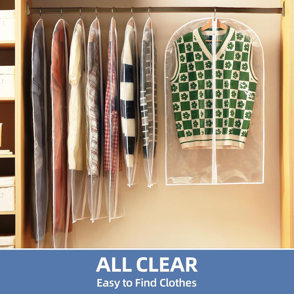 40" All Clear Garment Bags for Hanging Clothes, 12 Packs Suit Bags for Closet Storage, Plastic Waterproof Suit Cover Bags with Zipper for Coats, Jackets, Shirts (Set of 12)