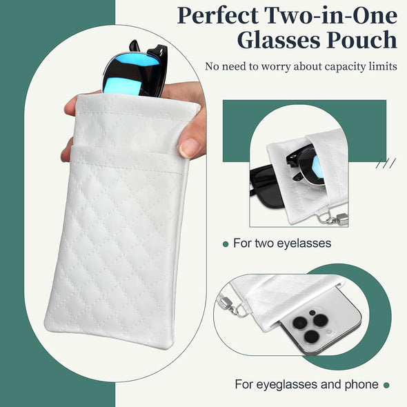 Raylove Double Eyeglass Case Glasses Case Soft with Carrying Strap Leather Eyeglasses Pouch Sunglasses Case for Women Men