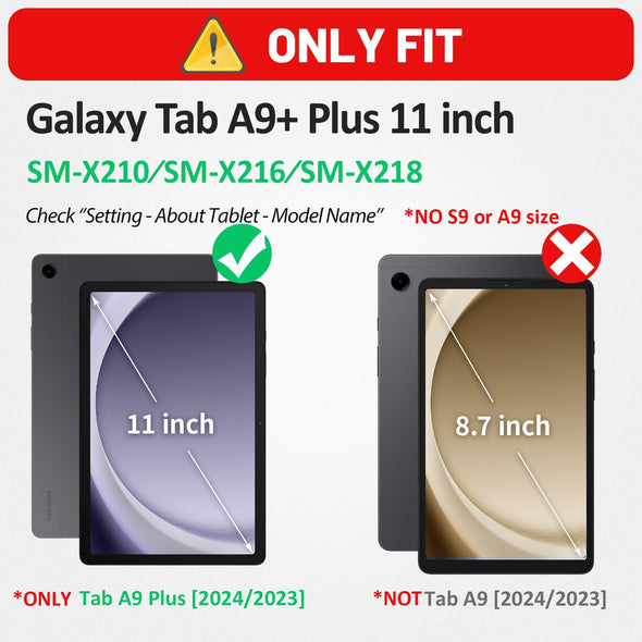 HXCASEAC Case for Samsung Galaxy Tab A9+ plus 11 Inch, Protective with Screen Protector/Hand Strap/Pen Holder, Sturdy Shockproof for Samsung A9 plus Tablet Case SM-X210 SM-X216 SM-X218 - Black
