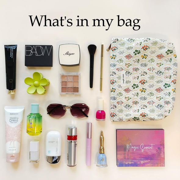 STARDW Aesthetic Floral Makeup Bag Cute Small Cosmetic Bags for Women Girls, Travel Toiletry Bag Large Capacity Zipper Makeup Pouch, Purse Organizer Pouches(Garden)