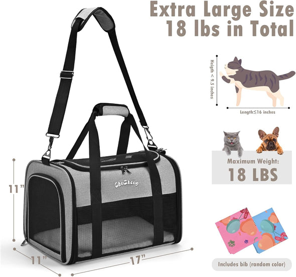 Cat Dog Carrier for Small Medium Cats Puppies up to 18 Lbs（Grey）,Soft Sided Cat Bag Airline Approved,Collapsible Pet Travel Carrier, Portable Kennel with Soft,Washable,Waterproof Pad
